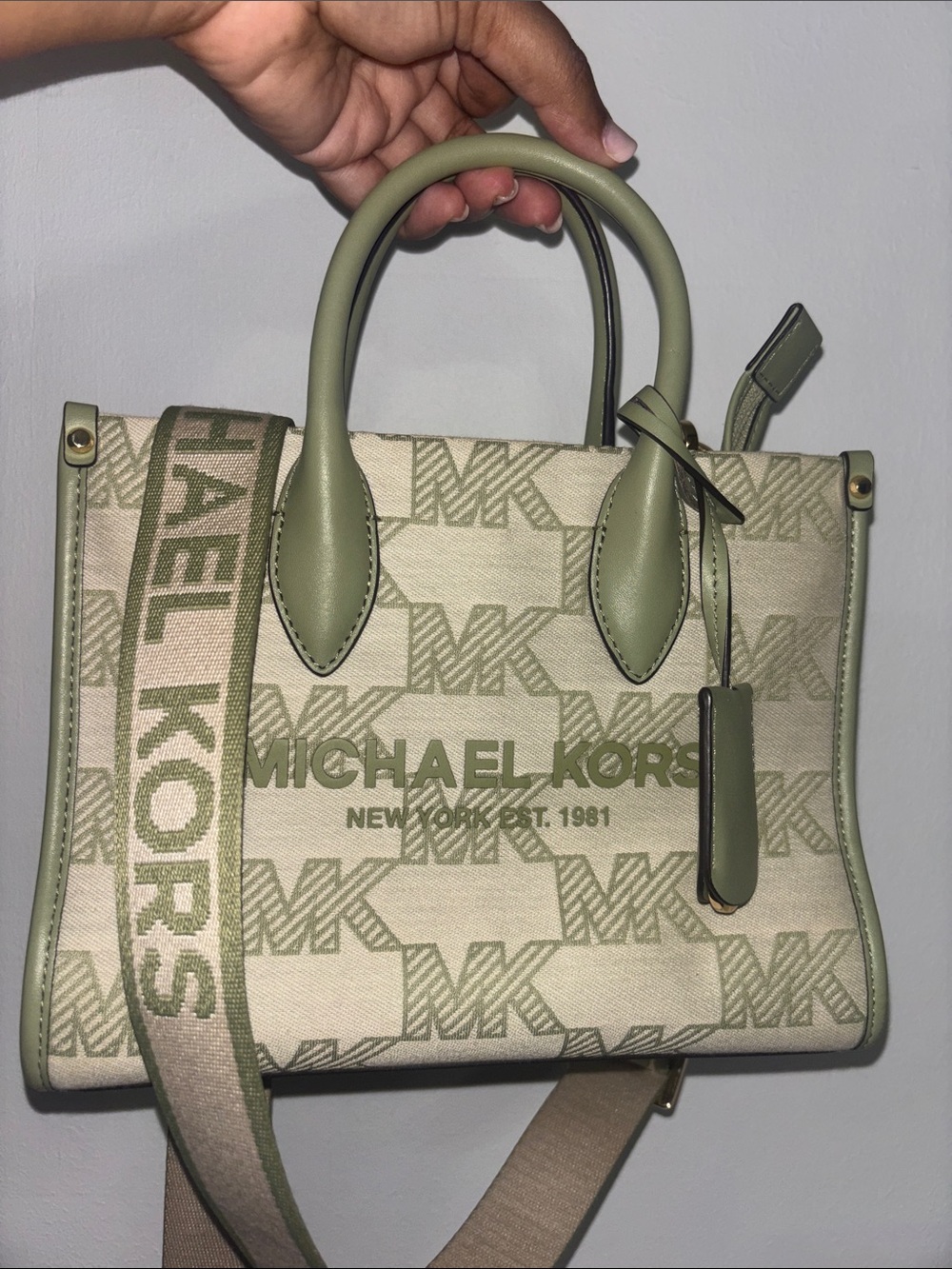 MICHAEL KORS Olive and Beige Logo Satchel